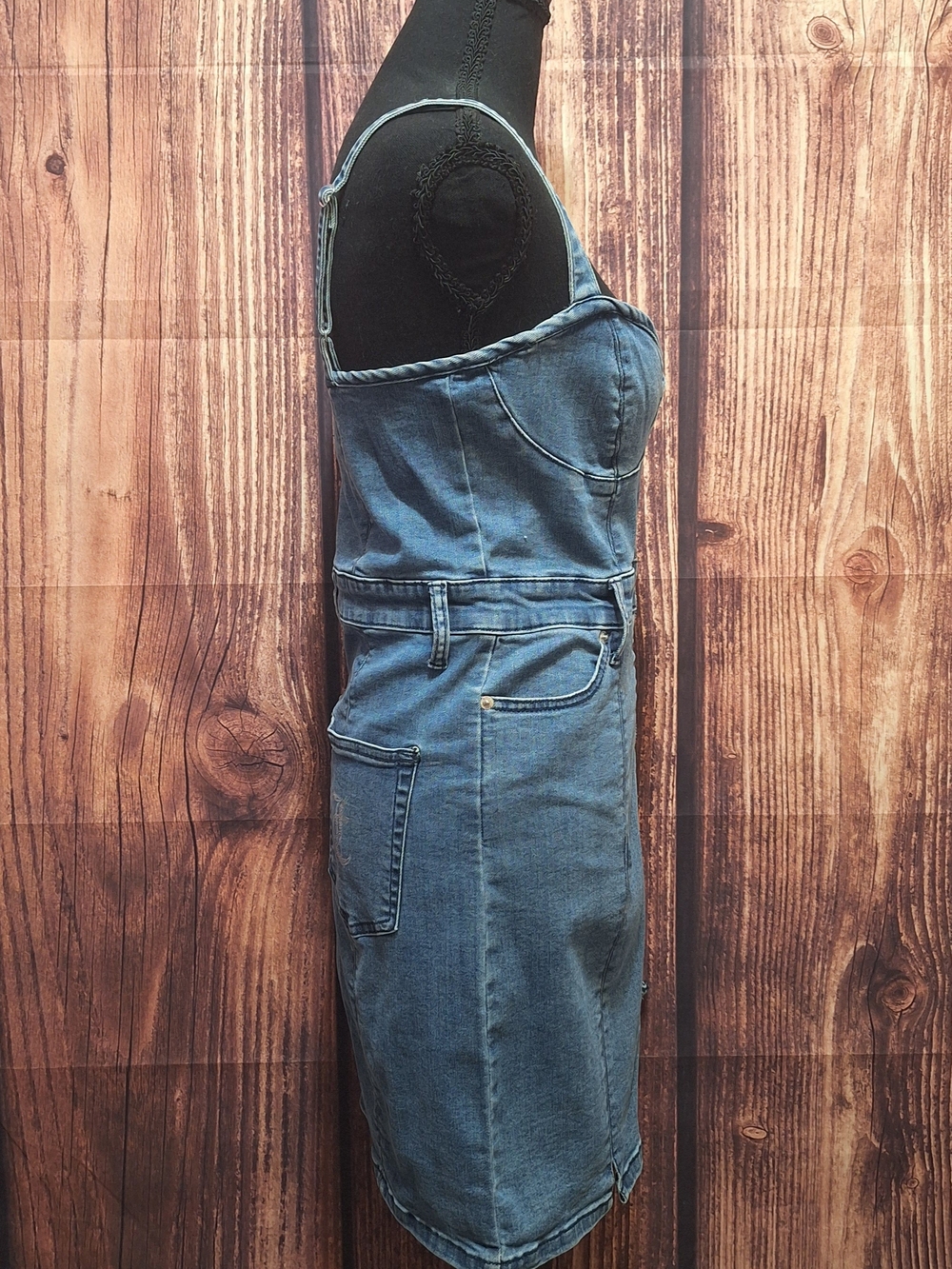 Juicy Couture Sweetheart Neckline Denim Zip Up Dress Size Medium NWT - Picture 4 of 8